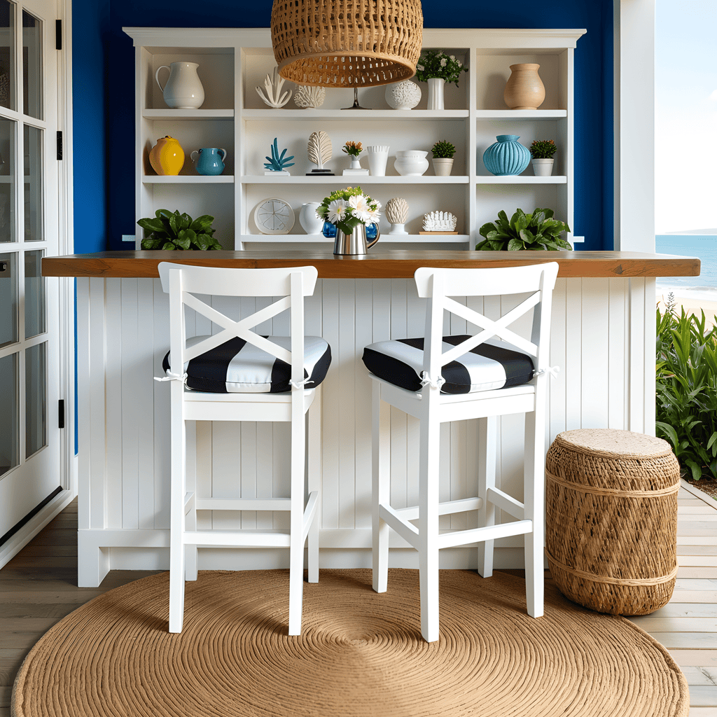 Set of 2, Black Stripe U-Shape Outdoor Chair Pad, Removable Covers