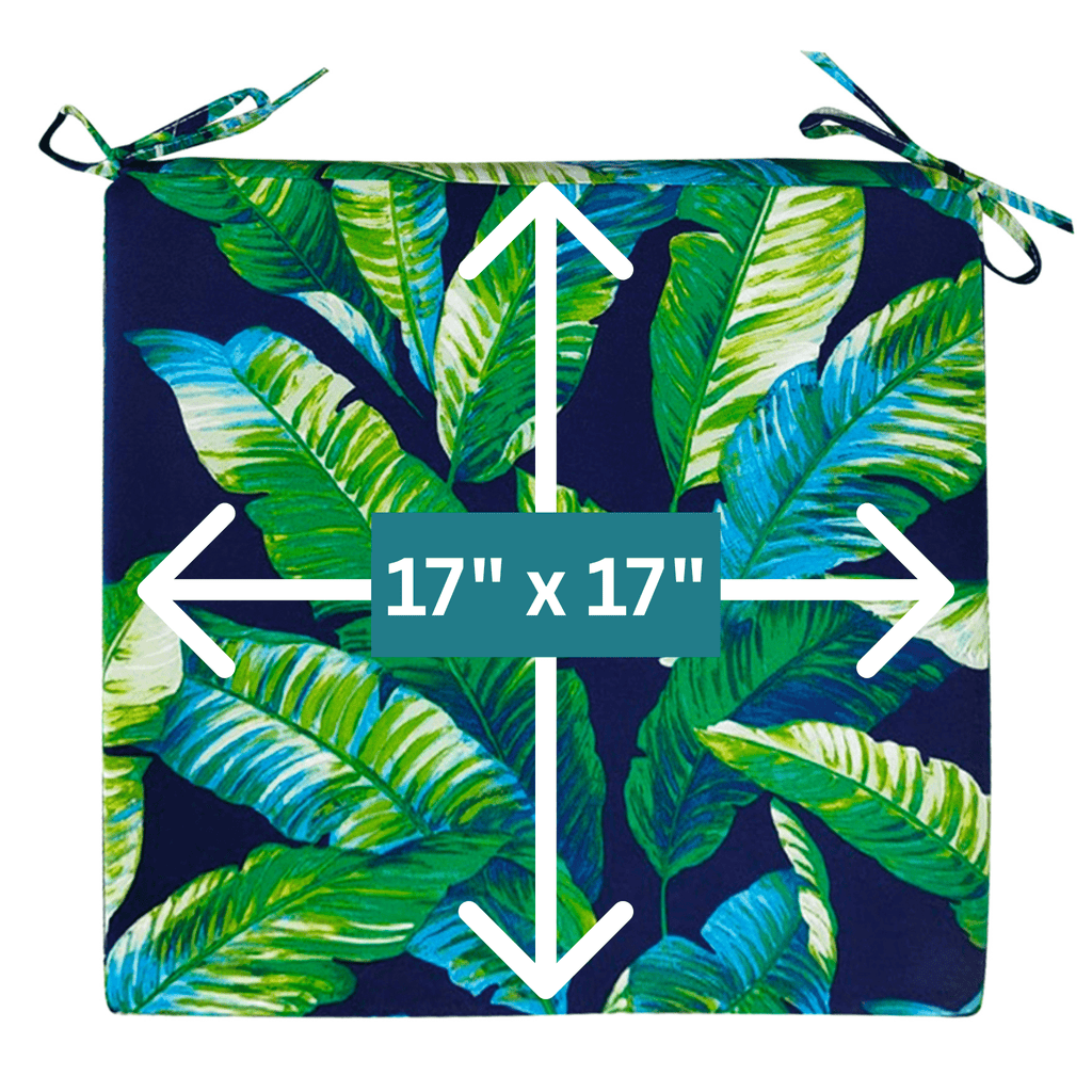Set of 2, Blue Palms Square Outdoor Chair Pad, Removable Covers