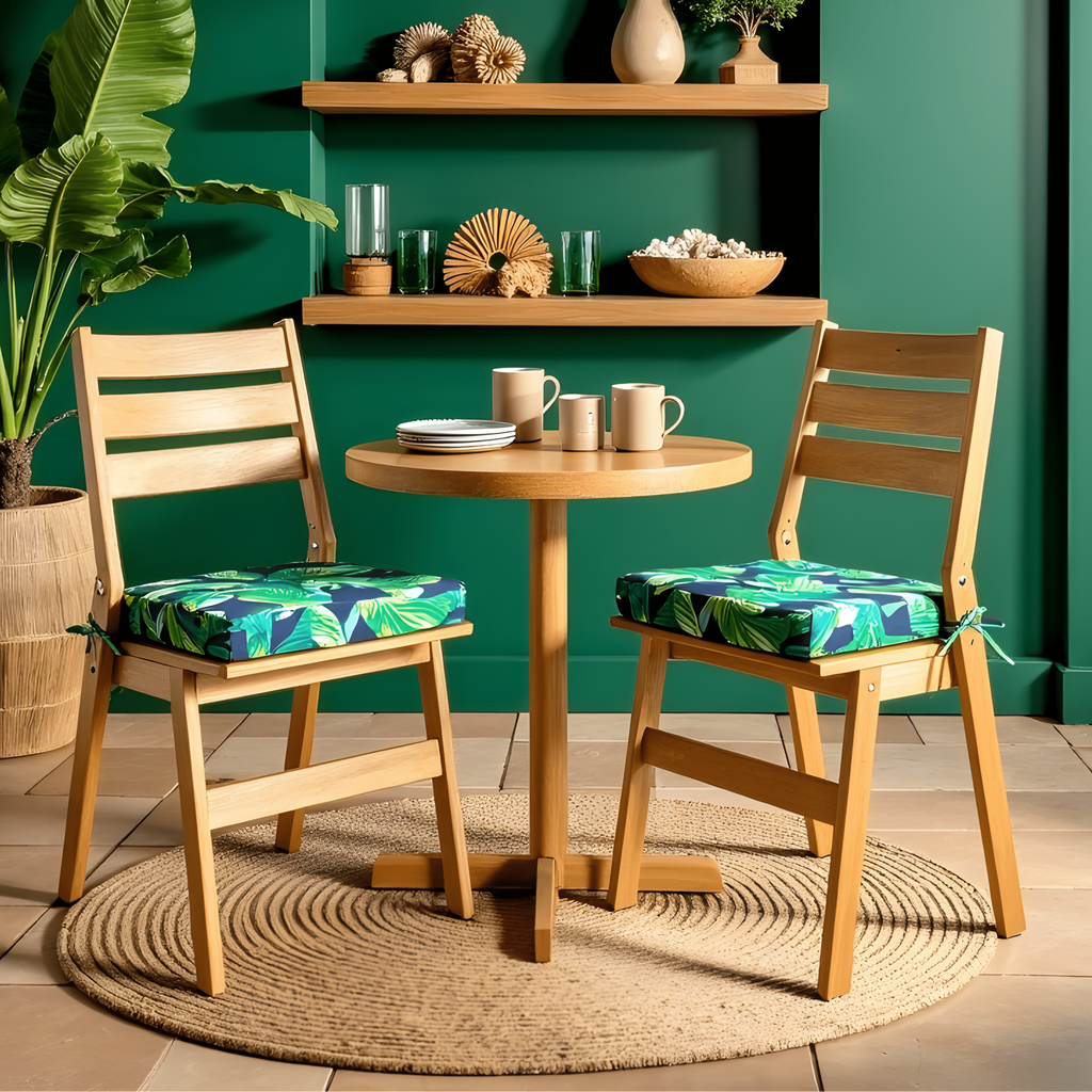 Set of 2, Blue Palms Square Outdoor Chair Pad, Removable Covers