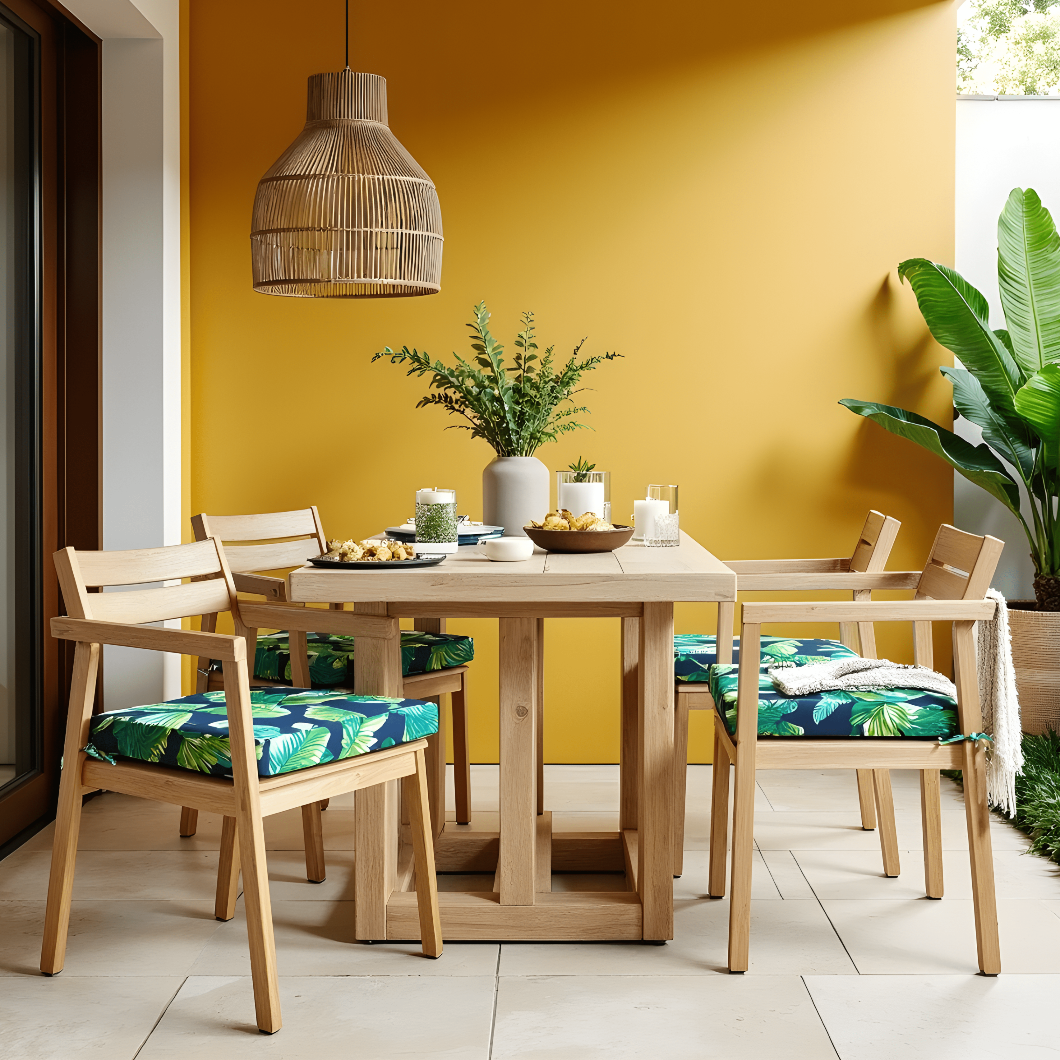 8-PIECE DELUXE BUNDLE Outdoor Cushion Cover Set and Chair Pads – Compatible with IKEA Duvholmen, Blue Palms