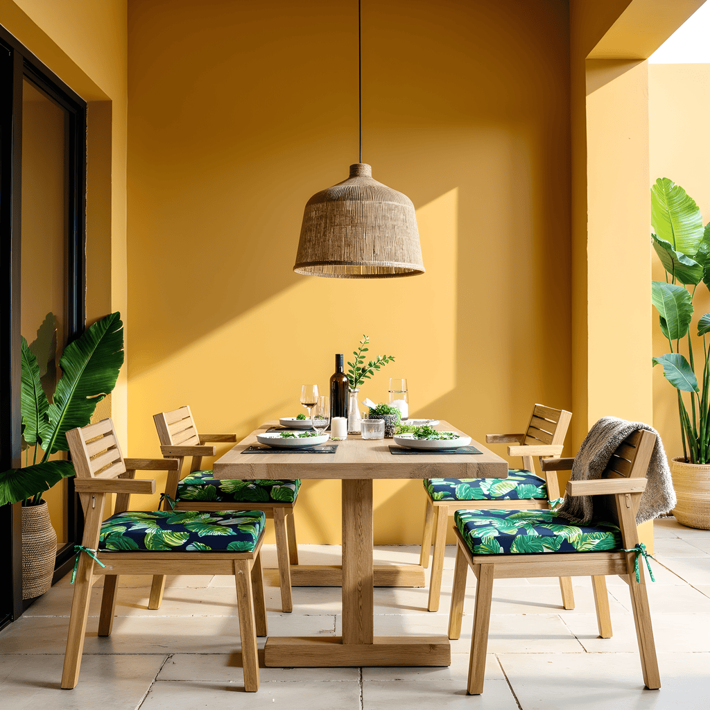 Set of 2, Blue Palms Square Outdoor Chair Pad, Removable Covers