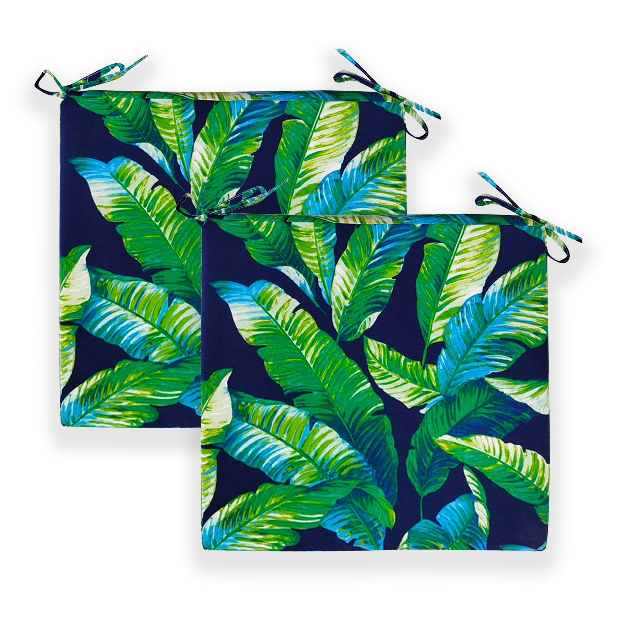 Set of 2, Blue Palms Square Outdoor Chair Pad, Removable Covers