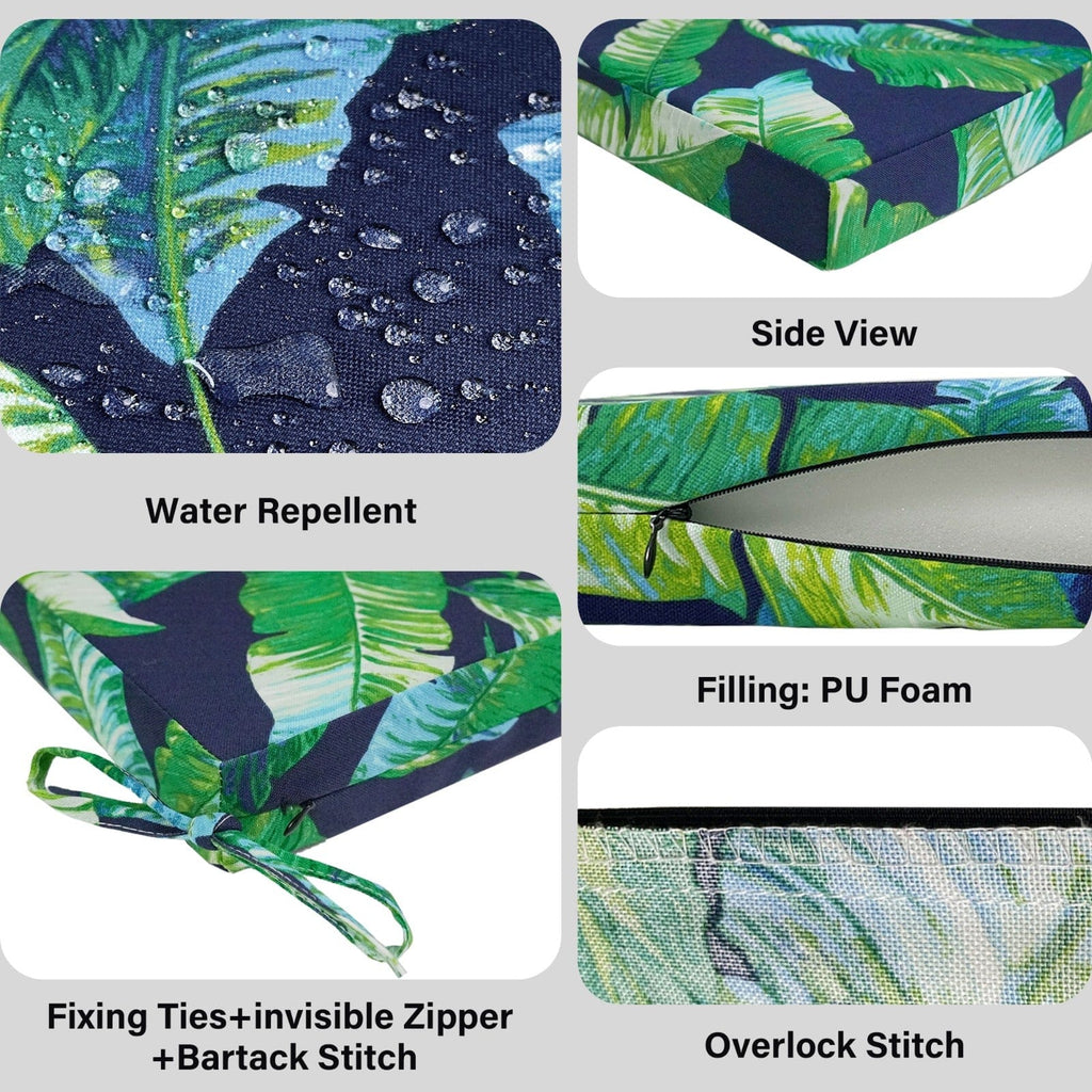 Set of 2, Blue Palms Square Outdoor Chair Pad, Removable Covers