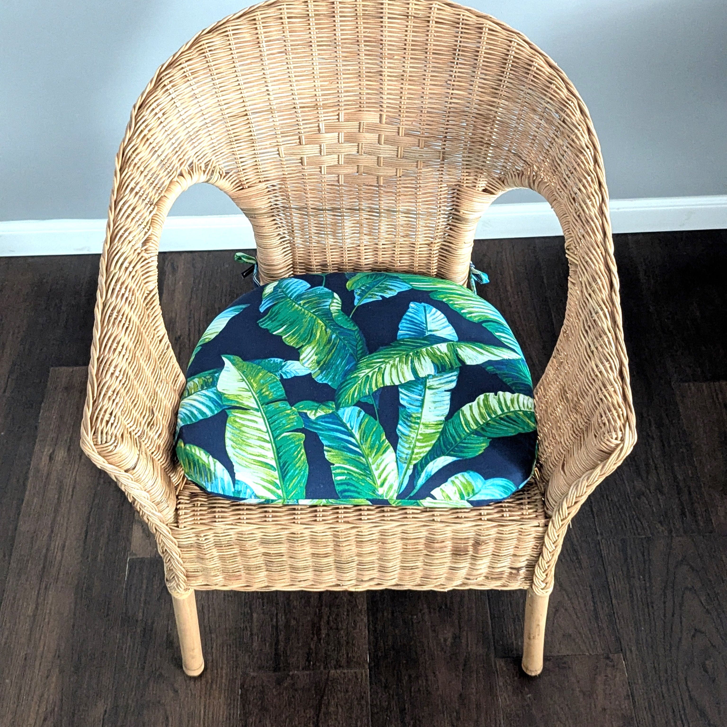 Set of 2, Blue Palms U-Shape Outdoor Chair Pad, Removable Covers