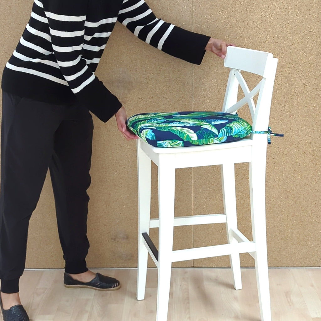 Set of 2, Blue Palms U-Shape Outdoor Chair Pad, Removable Covers