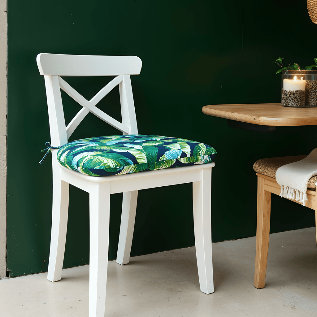 Set of 2, Blue Palms U-Shape Outdoor Chair Pad, Removable Covers