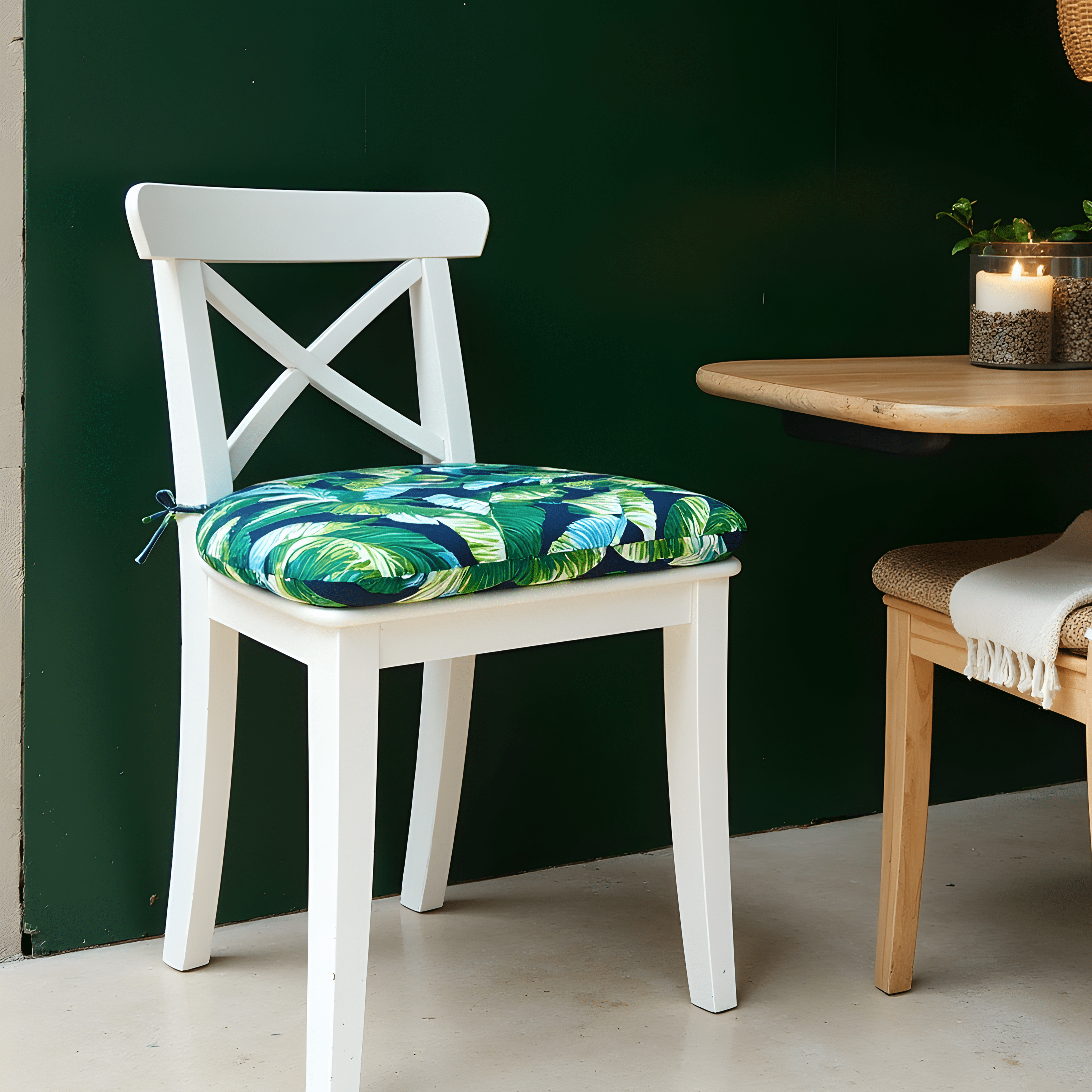 Set of 2, Blue Palms U-Shape Outdoor Chair Pad, Removable Covers