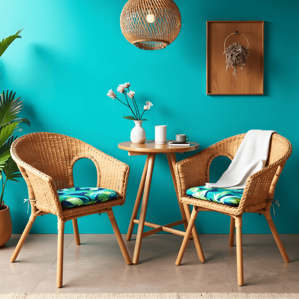 Set of 2, Blue Palms U-Shape Outdoor Chair Pad, Removable Covers