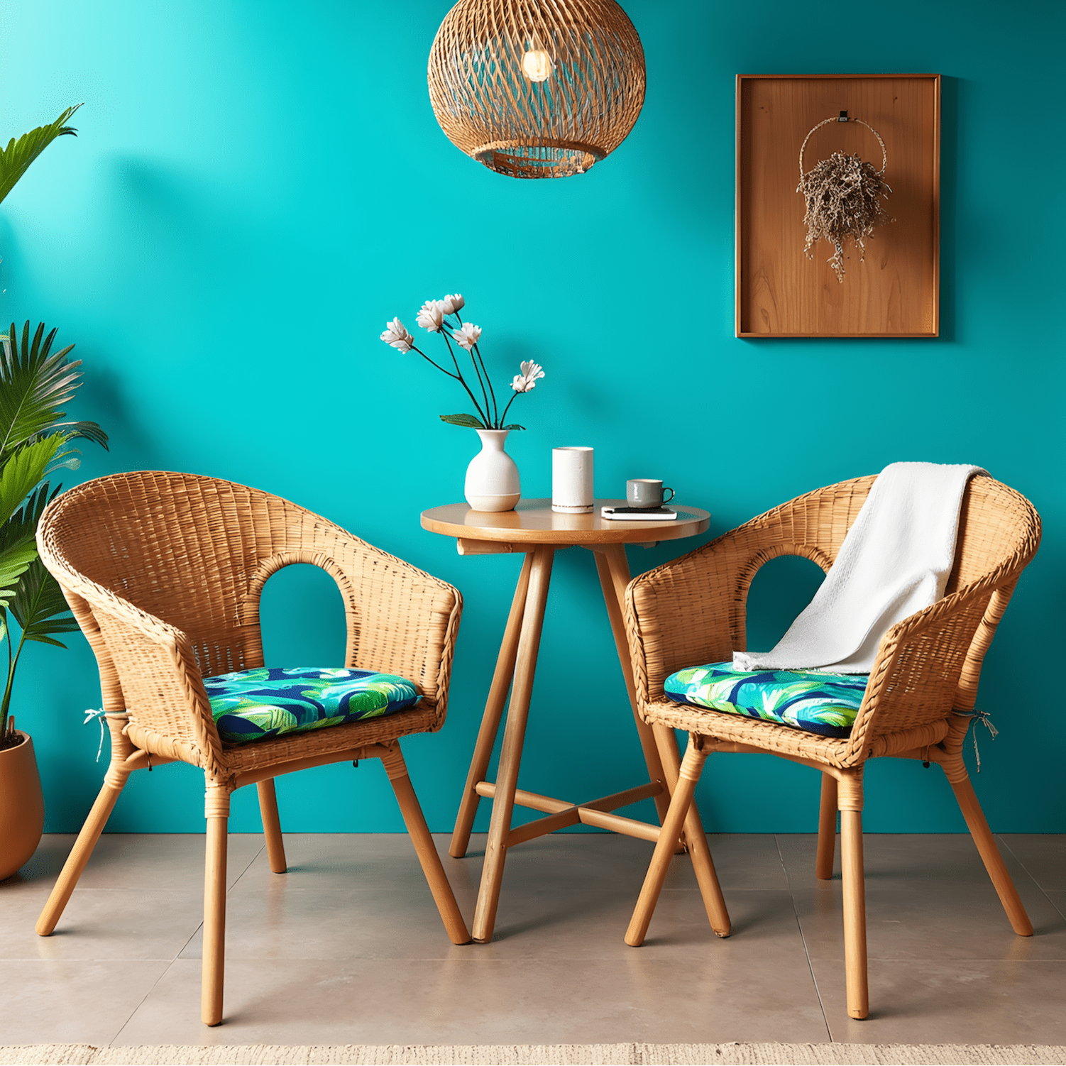 Set of 2, Blue Palms U-Shape Outdoor Chair Pad, Removable Covers