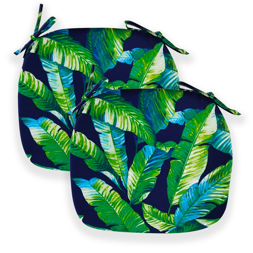 Set of 2, Blue Palms U-Shape Outdoor Chair Pad, Removable Covers