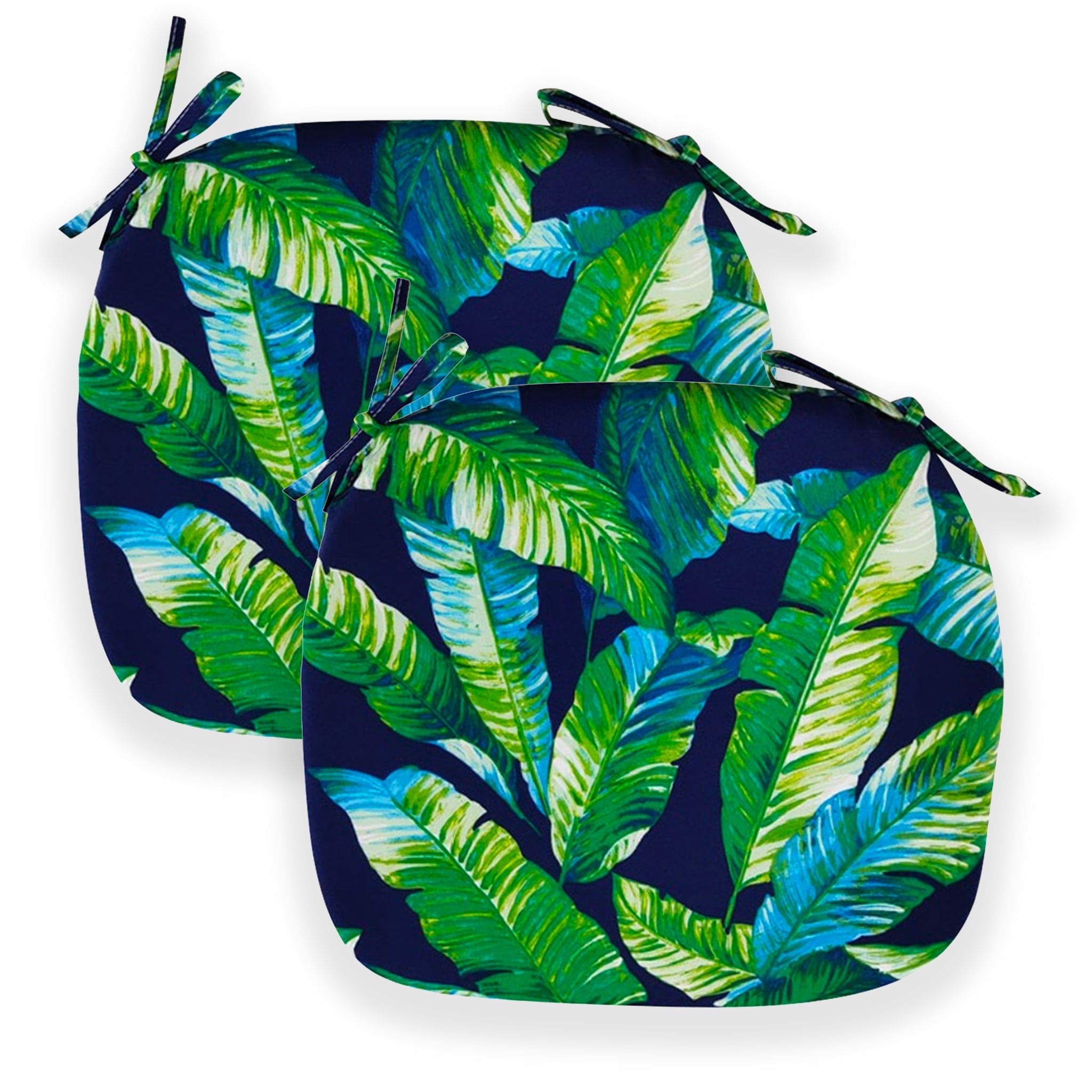 Set of 2, Blue Palms U-Shape Outdoor Chair Pad, Removable Covers