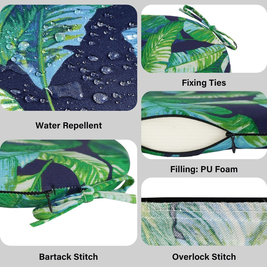 Set of 2, Blue Palms U-Shape Outdoor Chair Pad, Removable Covers