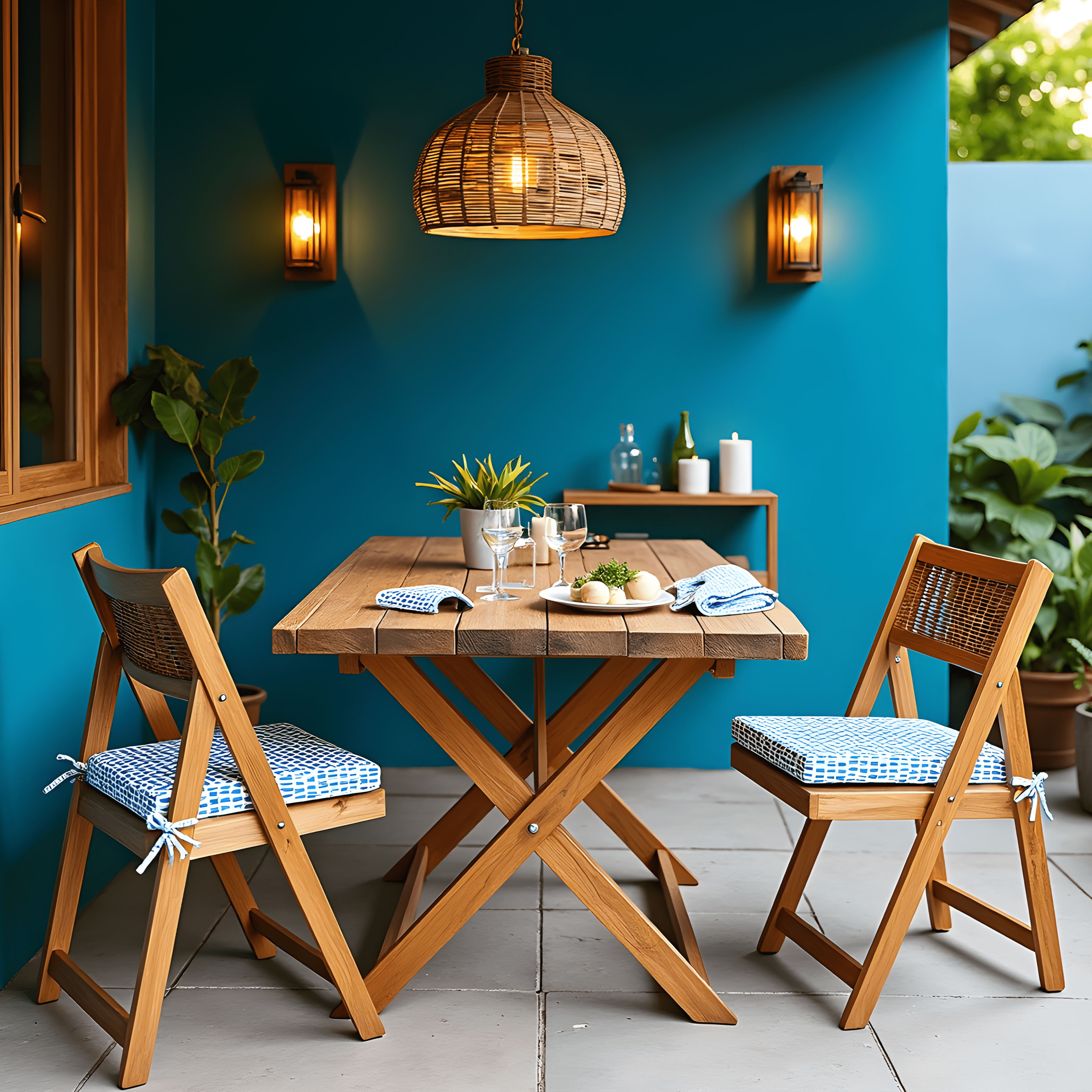 8-PIECE DELUXE BUNDLE Outdoor Cushion Cover Set and Chair Pads – Compatible with IKEA Duvholmen, Blue Rain