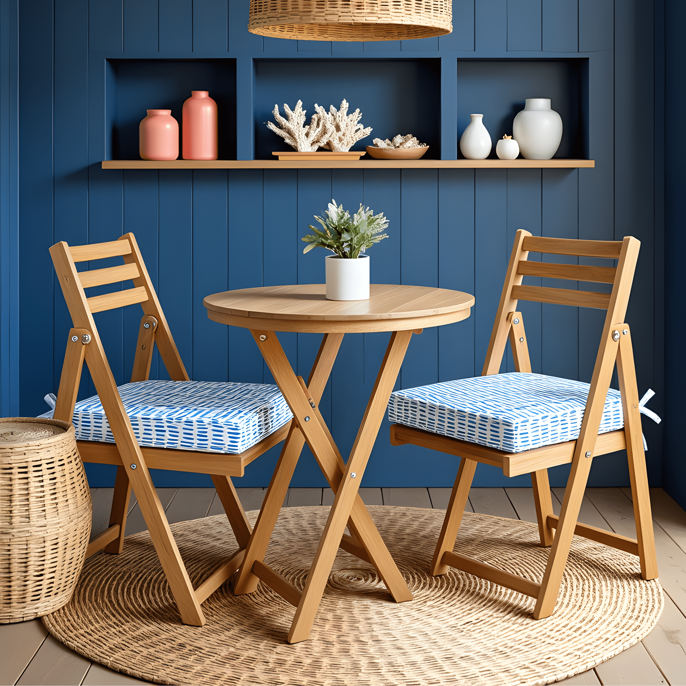 Set of 2, Blue Rain Square Outdoor Chair Pad, Removable Covers