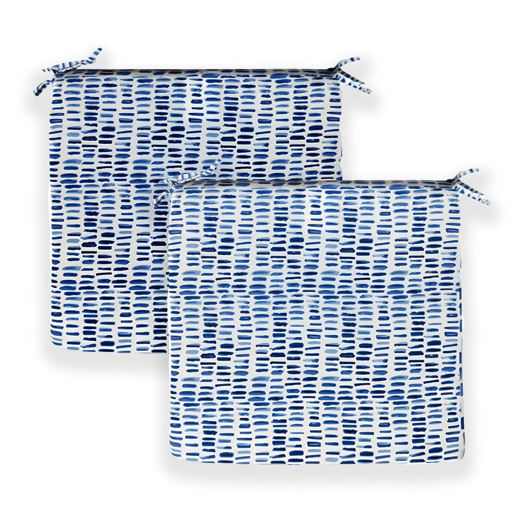 Set of 2, Blue Rain Square Outdoor Chair Pad, Removable Covers