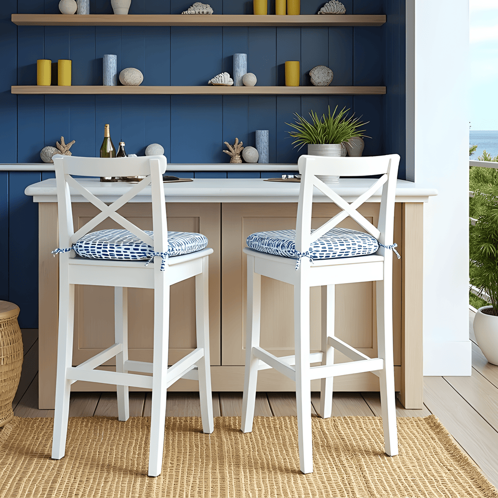 Set of 2, Blue Rain U-Shape Outdoor Chair Pad, Removable Covers