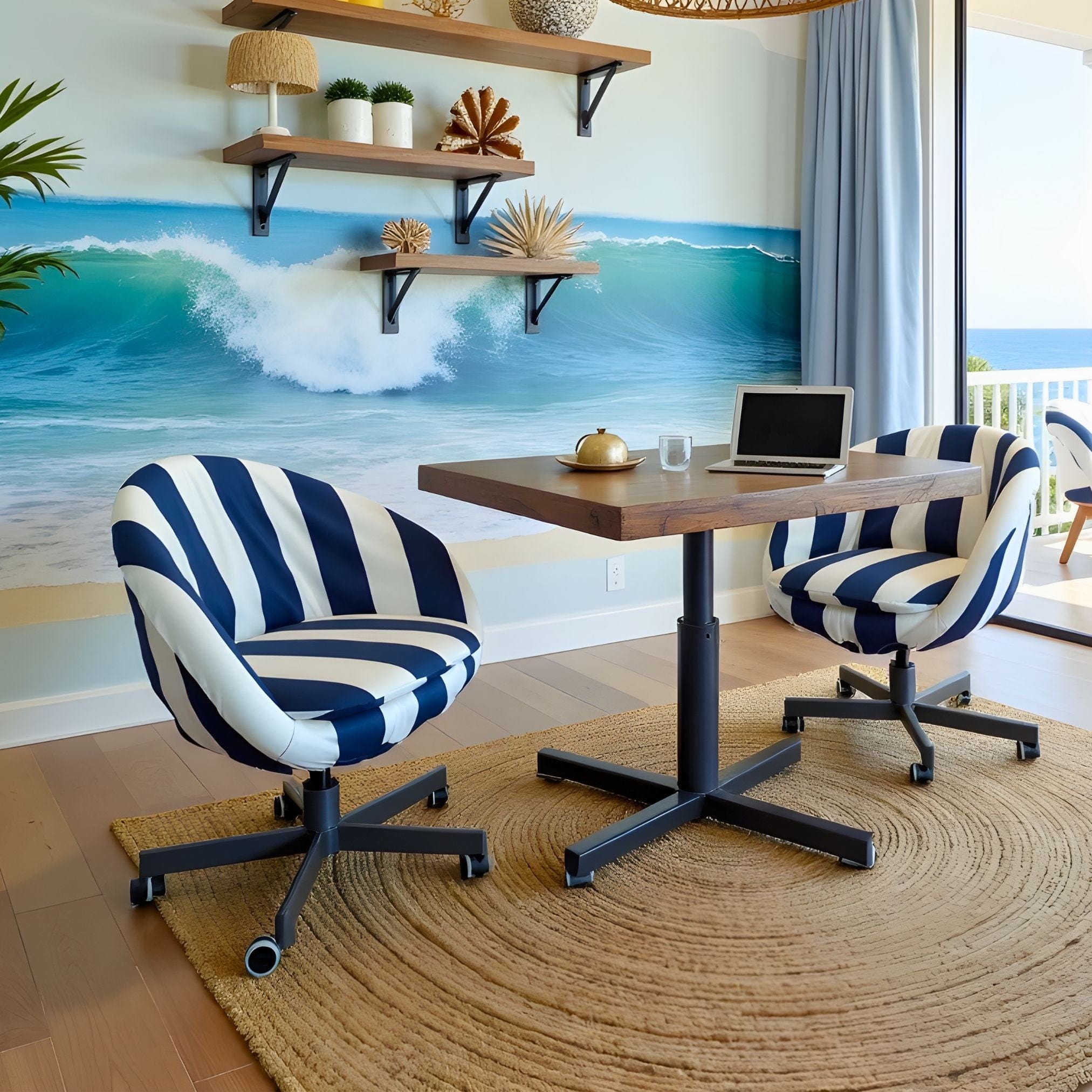 Navy Blue Cabana Stripe Slipcover Compatible with IKEA SKRUVSTA Chair – Coastal, Stylish, and Functional