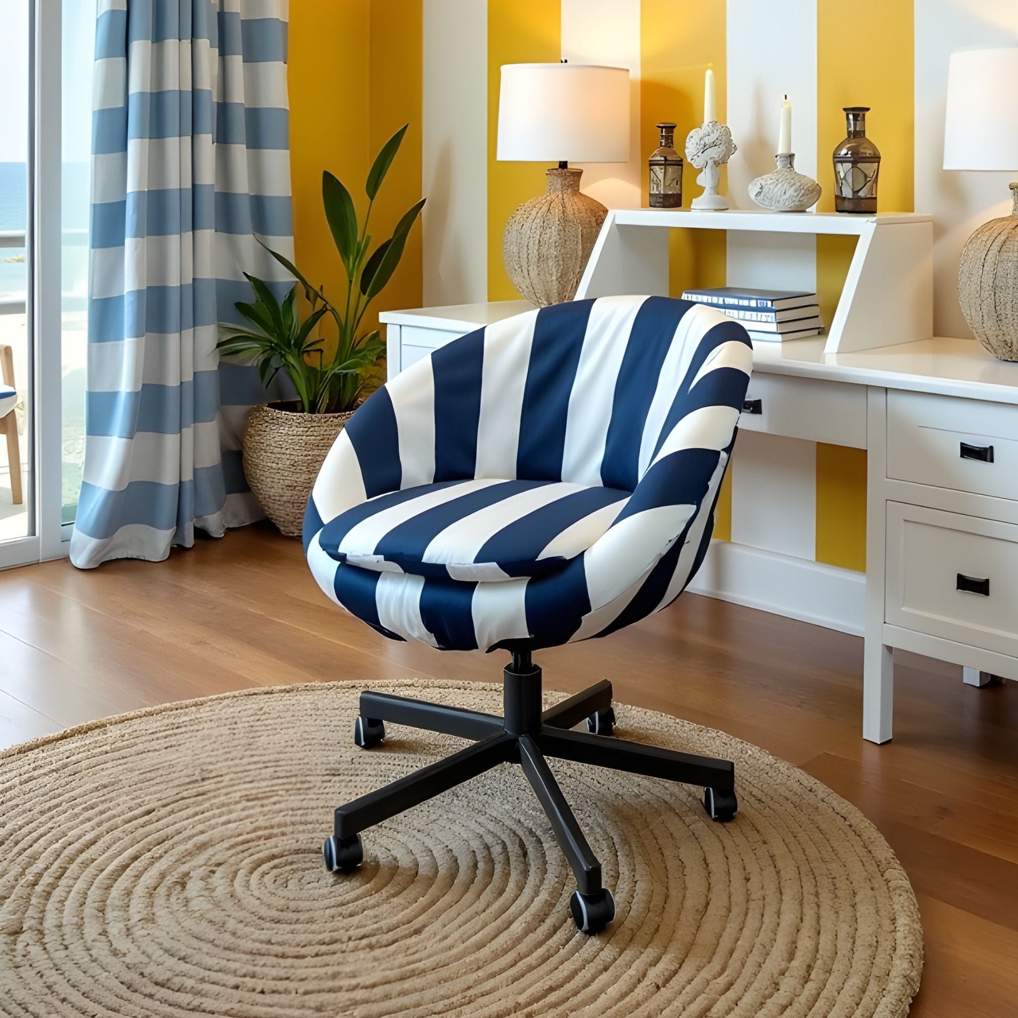 Navy Blue Cabana Stripe Slipcover Compatible with IKEA SKRUVSTA Chair – Coastal, Stylish, and Functional