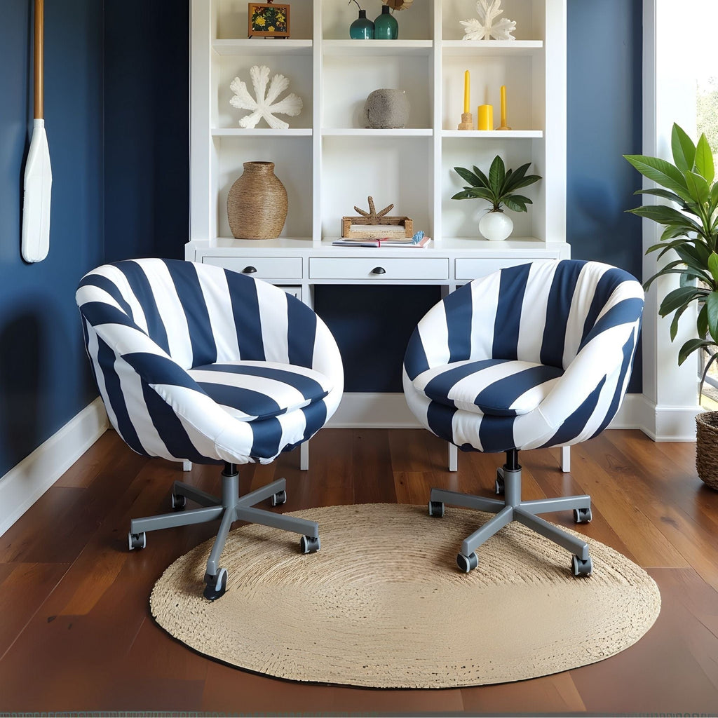 Navy Blue Cabana Stripe Slipcover Compatible with IKEA SKRUVSTA Chair – Coastal, Stylish, and Functional