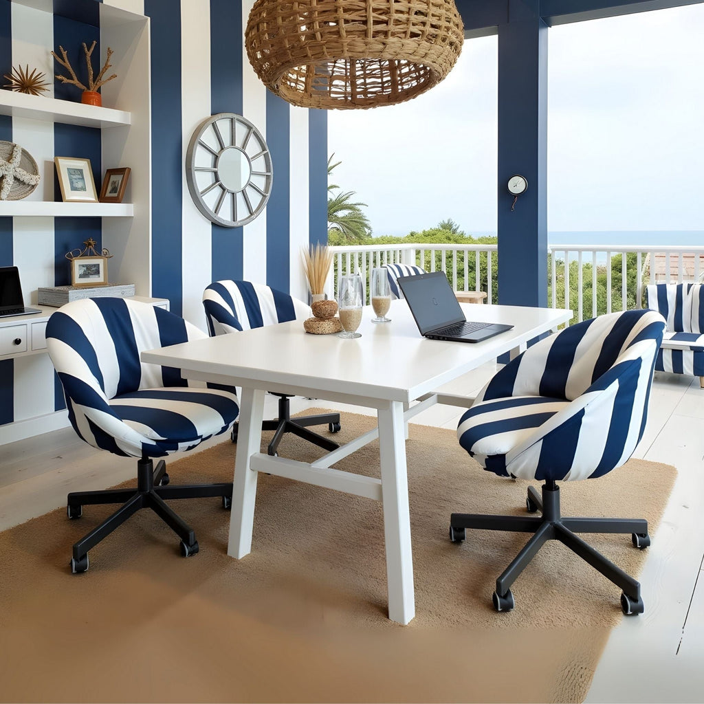 Navy Blue Cabana Stripe Slipcover Compatible with IKEA SKRUVSTA Chair – Coastal, Stylish, and Functional
