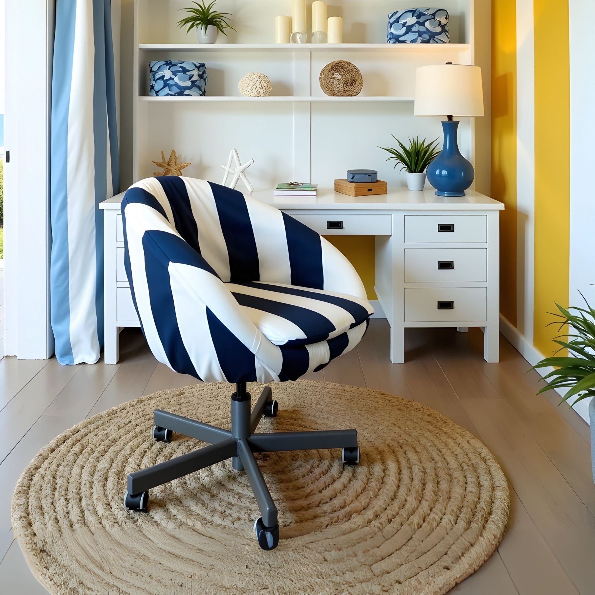 Navy Blue Cabana Stripe Slipcover Compatible with IKEA SKRUVSTA Chair – Coastal, Stylish, and Functional