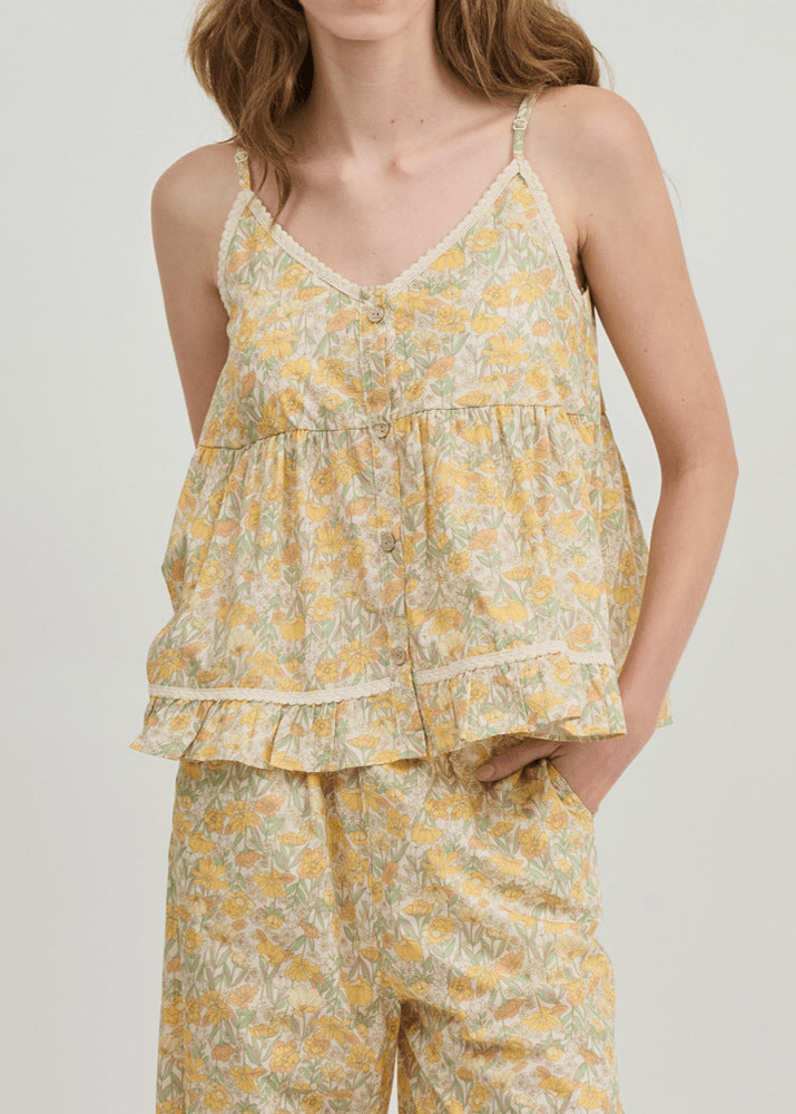 Rosie Cotton Floral Tank Pajama Set / Yellow