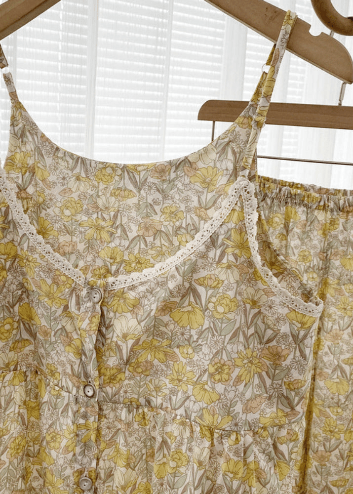 Rosie Cotton Floral Tank Pajama Set / Yellow