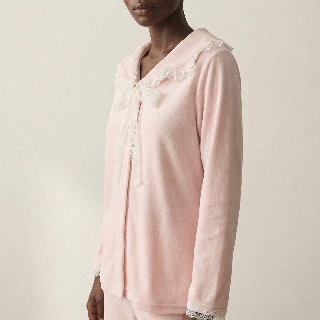 Rosy Velvet Coquette Lace Pajama Set / Blue