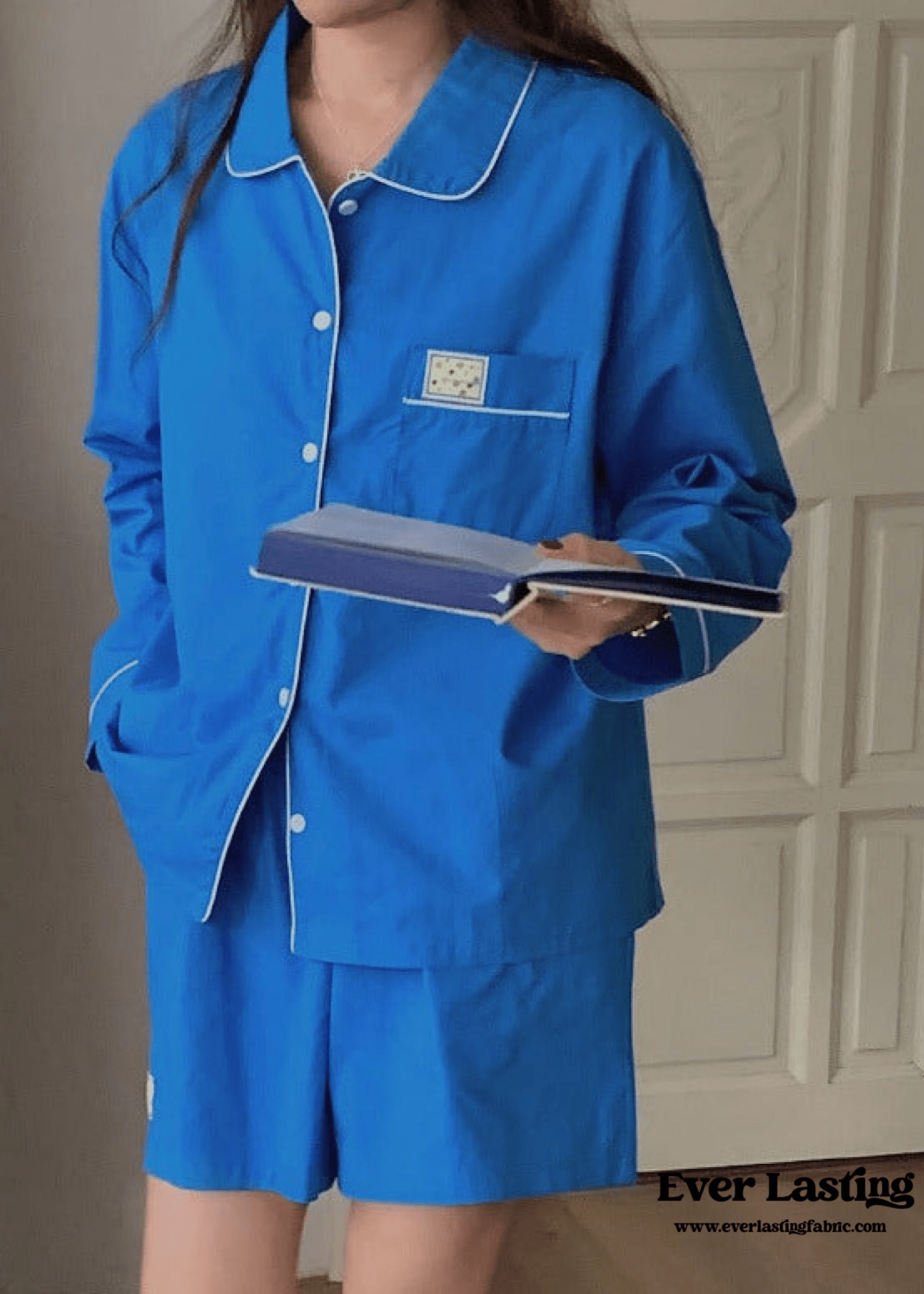 Royal Blue Long Sleeves and Shorts Pajama Set
