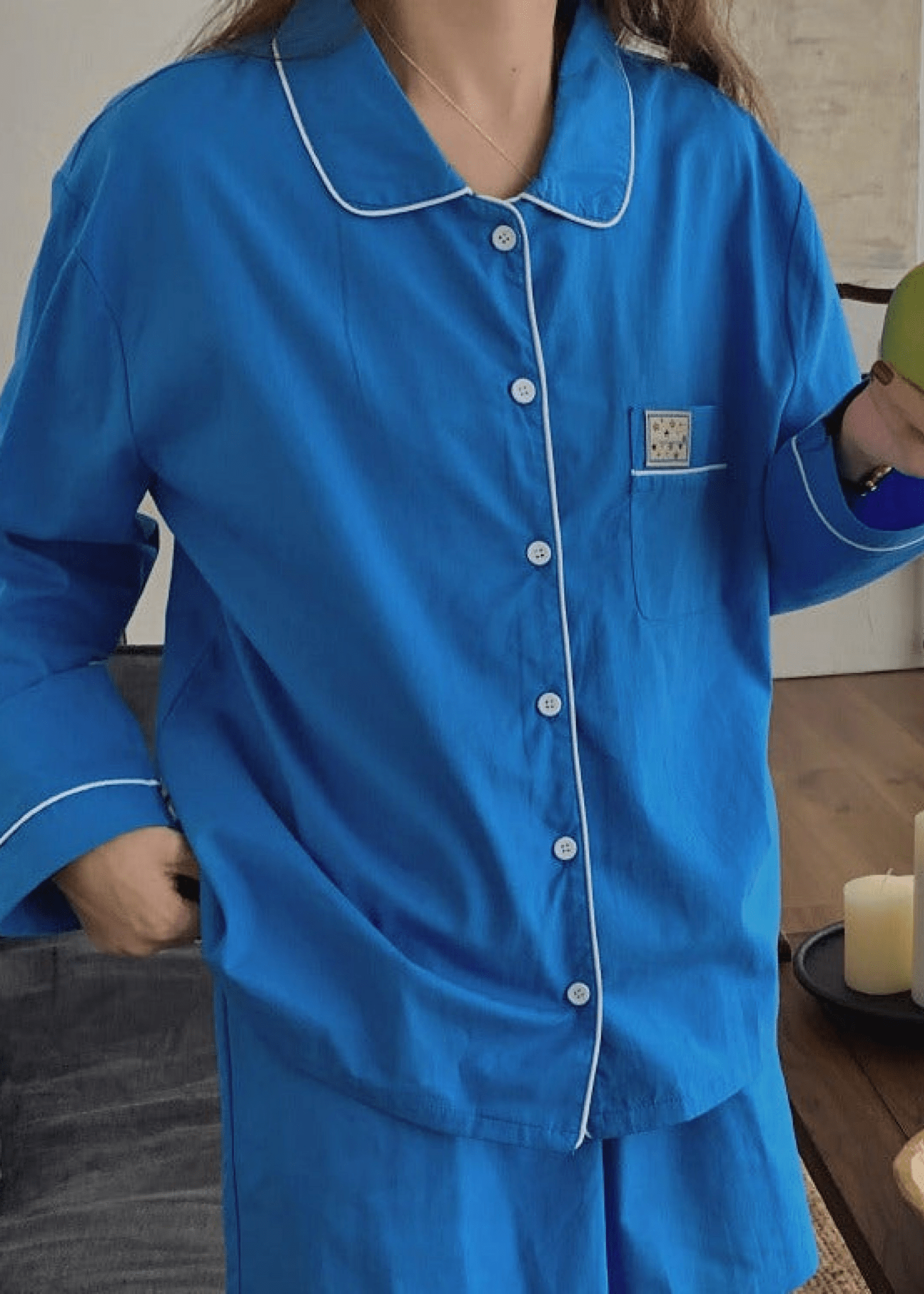 Royal Blue Long Sleeves and Shorts Pajama Set