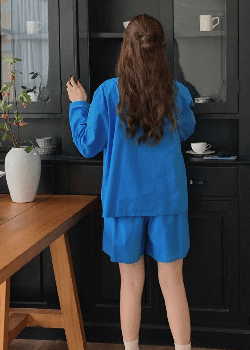 Royal Blue Long Sleeves and Shorts Pajama Set