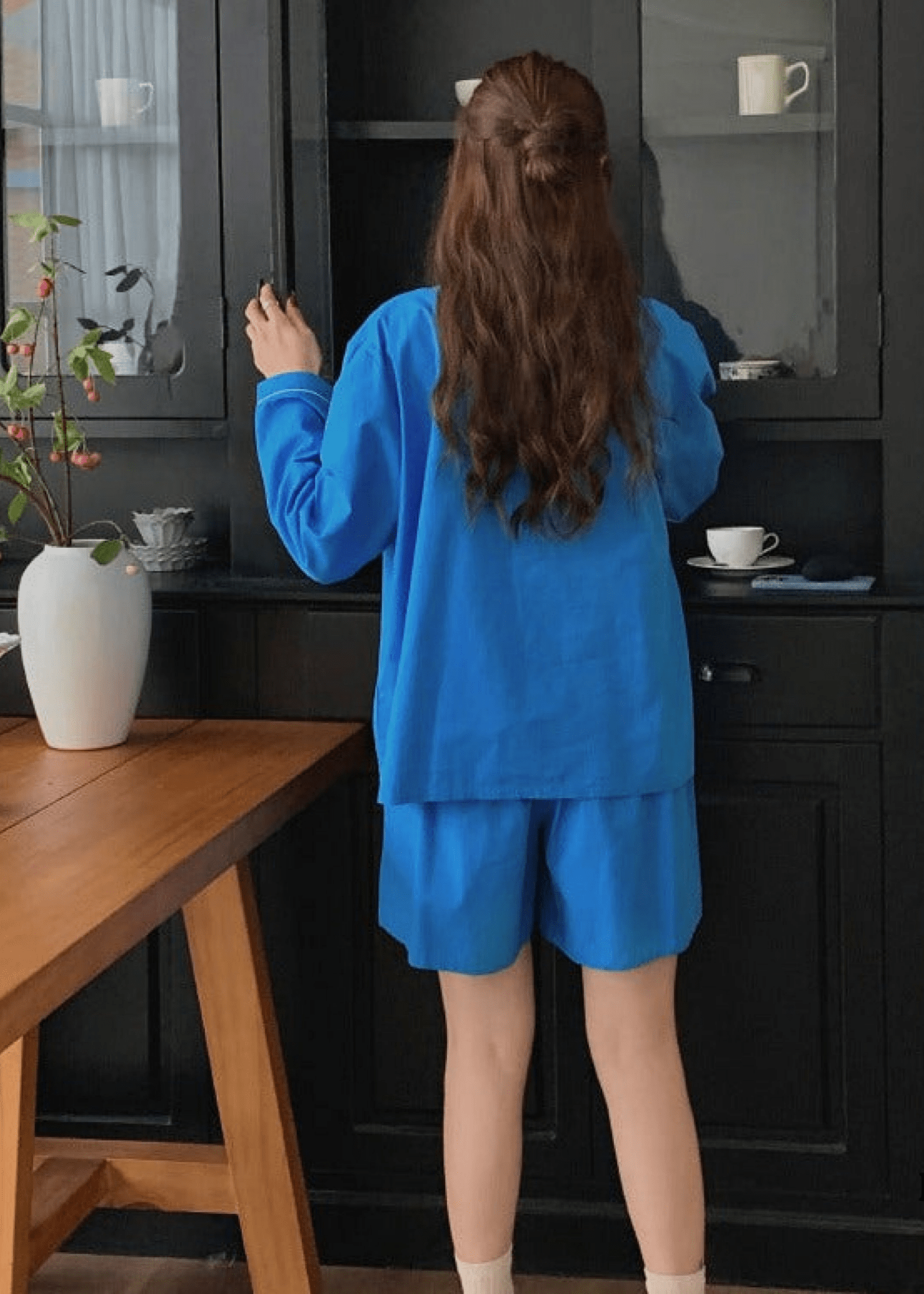 Royal Blue Long Sleeves and Shorts Pajama Set