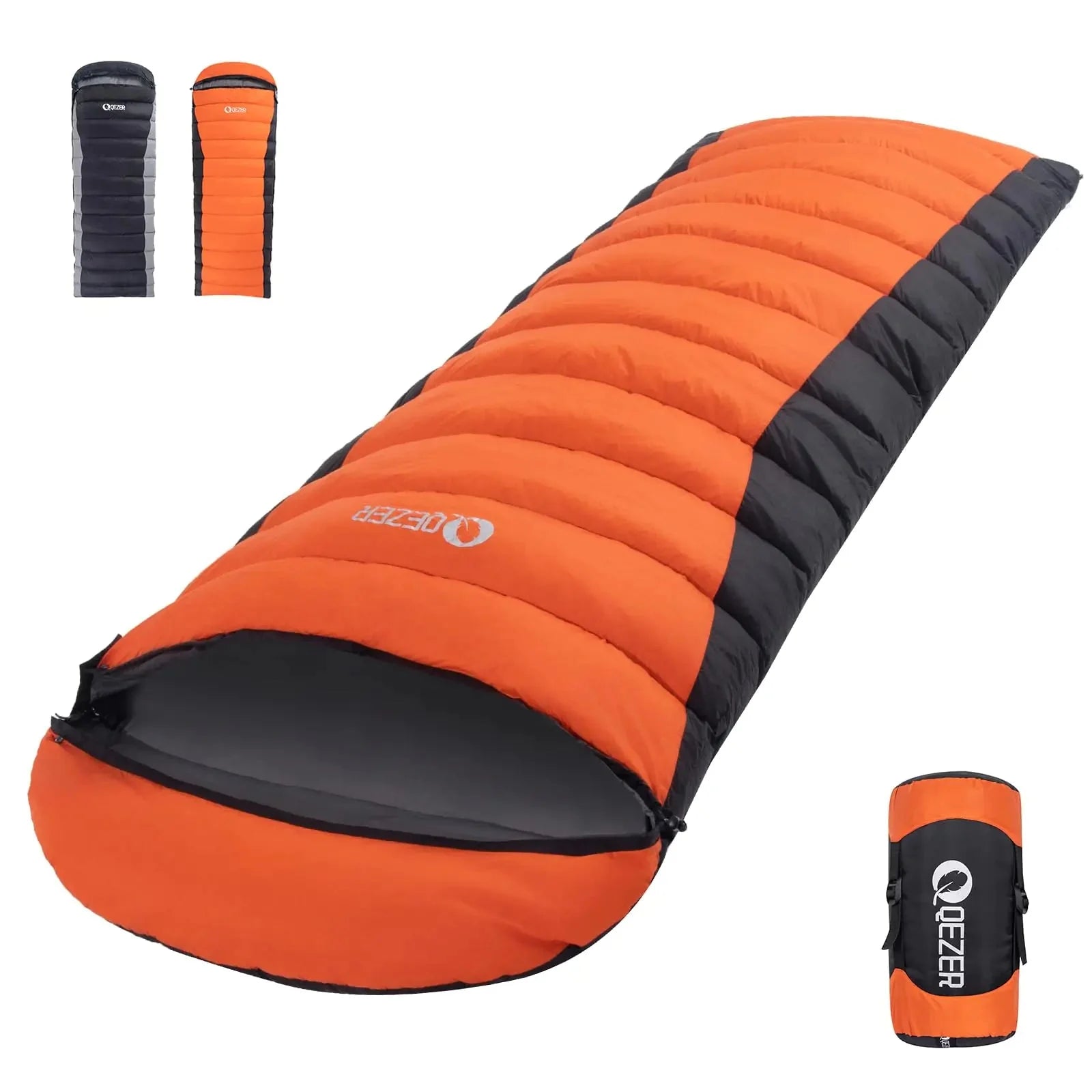 QEZER Down Sleeping Bag for Adults 600 Fill Power Cold Weather Sleeping Bag Ultralight Sleeping Bag with Compression Sack for Backpacking Camping Hiking