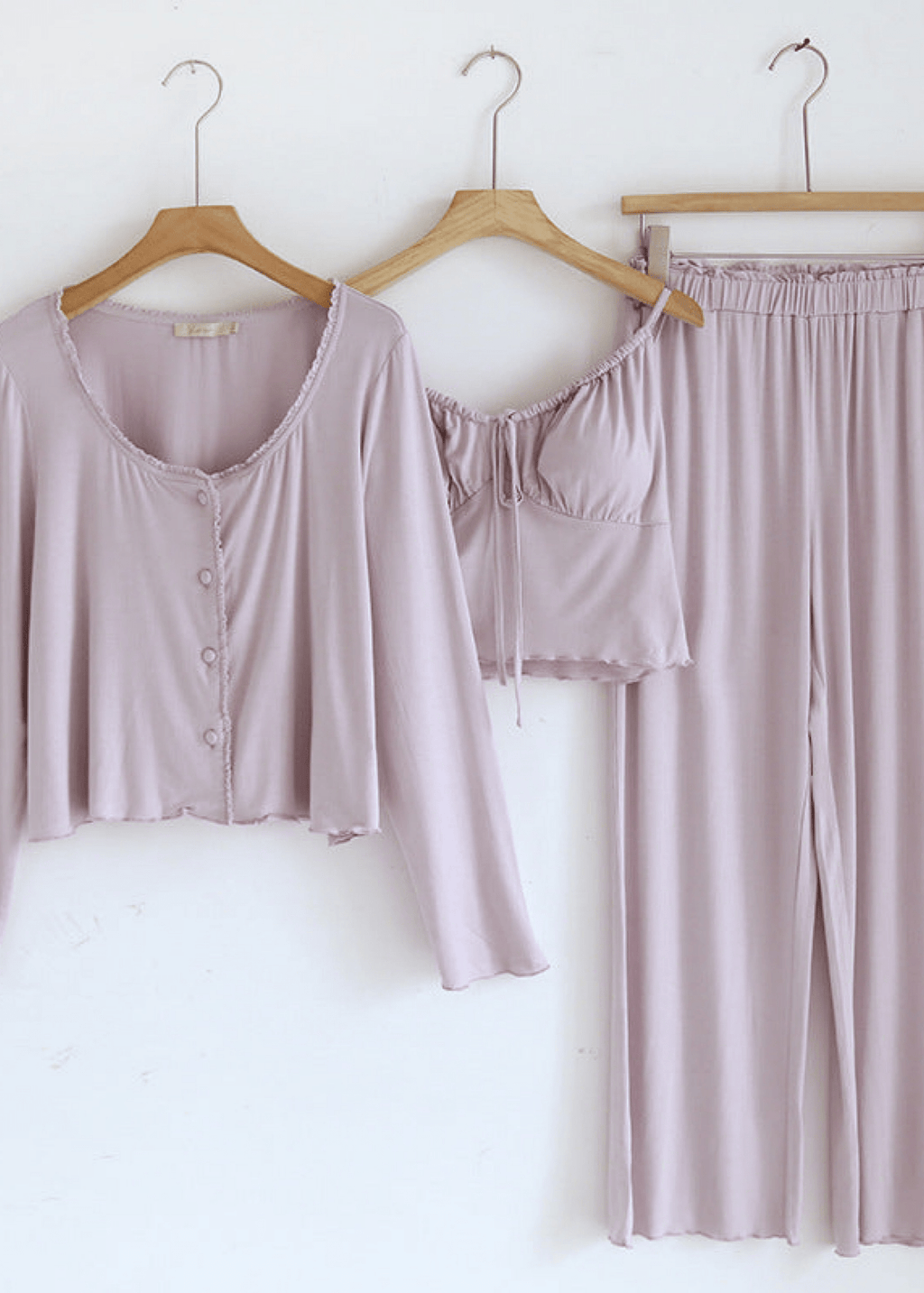 Solid Tank and Long Pants with Cardigan Pajama Set / Purple