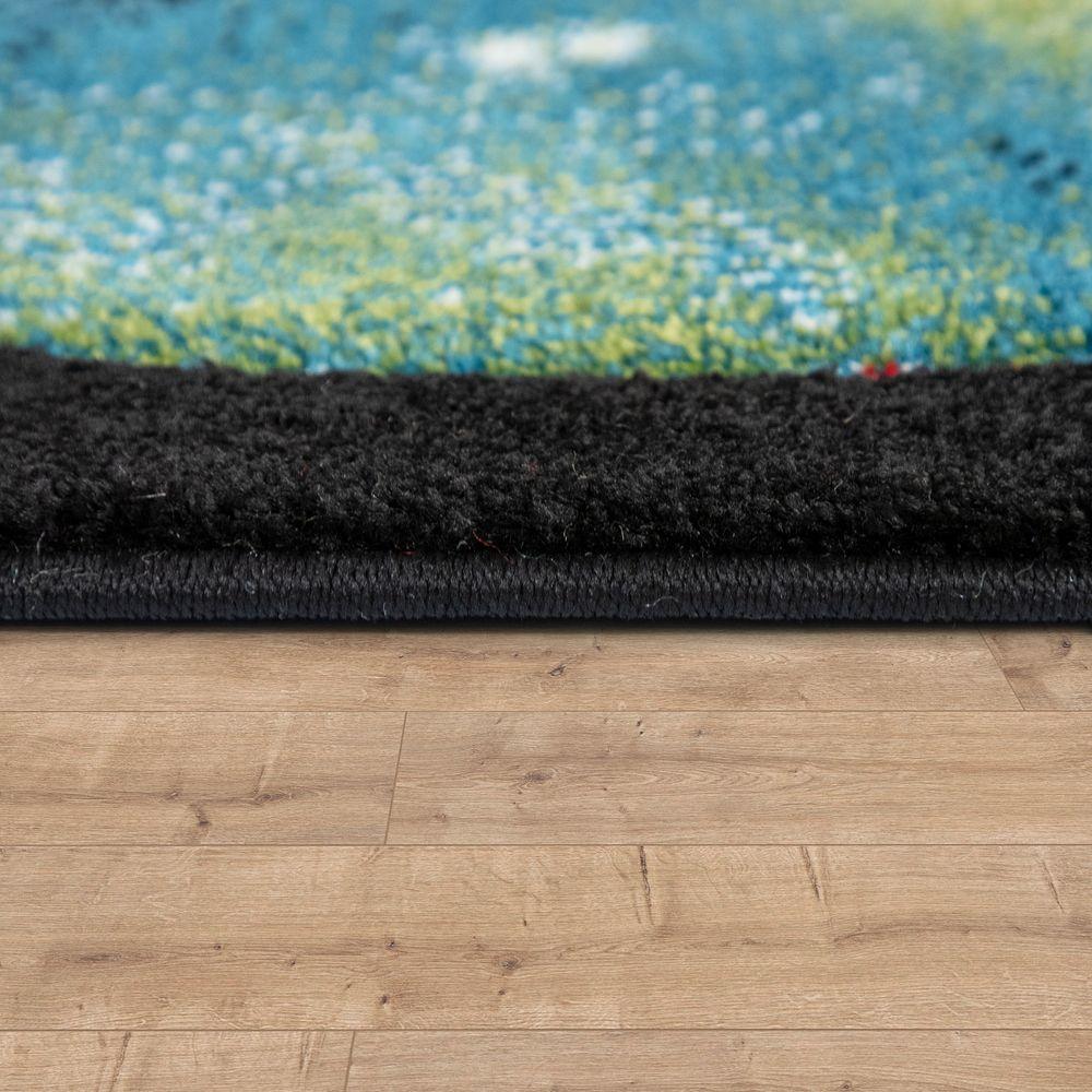 Space Kids Area Rug with colorful Planet Earth and Stars Universe in Black