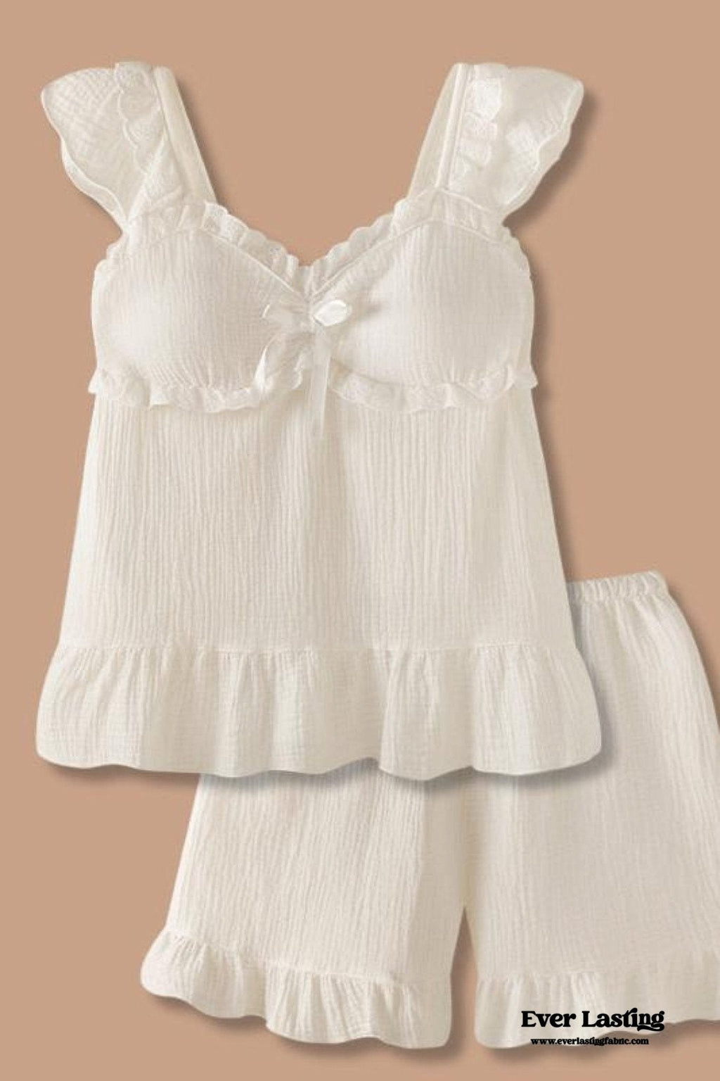 Sweet Ruffle Shorts Pajama Set / White