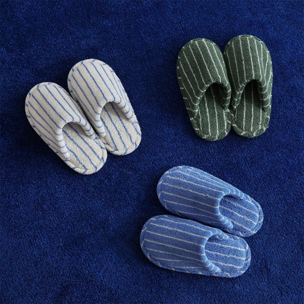 Thin Striped House Slippers / White