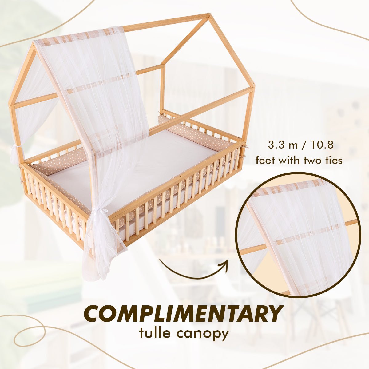 Twin Size Montessori House Bed for Kids with Fence