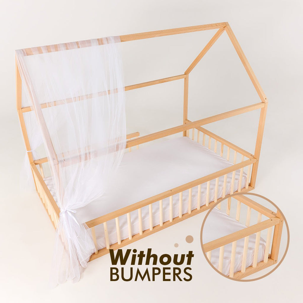 Twin Size Montessori House Bed for Kids with Fence