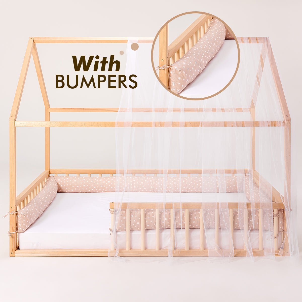 Twin Size Montessori House Bed for Kids with Fence