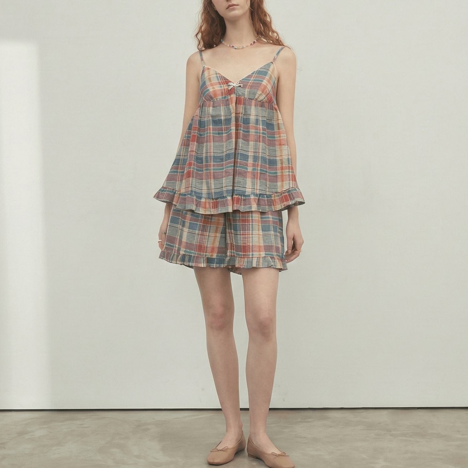 Vintage Inspired Plaid Tank Shorts Pajama Set
