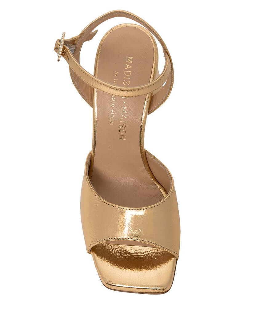 Gold Metallic Leather Triangle Heel