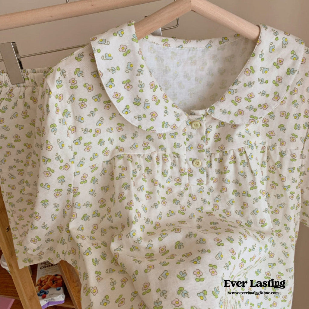 Yellow Floral Short Sleeves Shorts Pajama Set