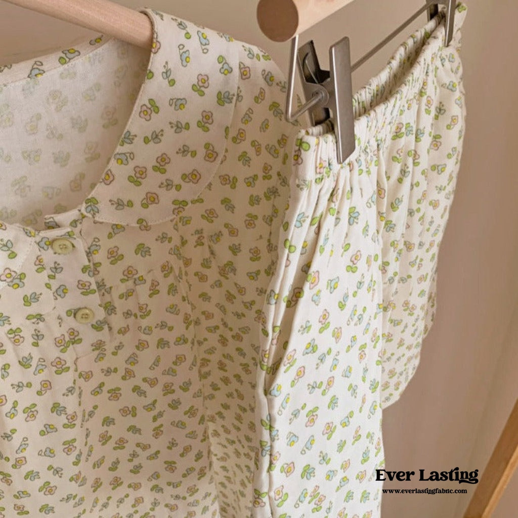 Yellow Floral Short Sleeves Shorts Pajama Set