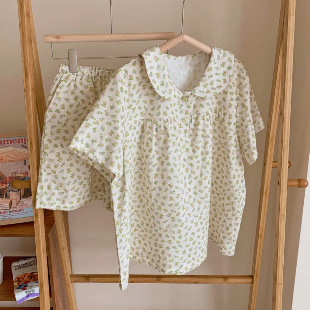 Yellow Floral Short Sleeves Shorts Pajama Set