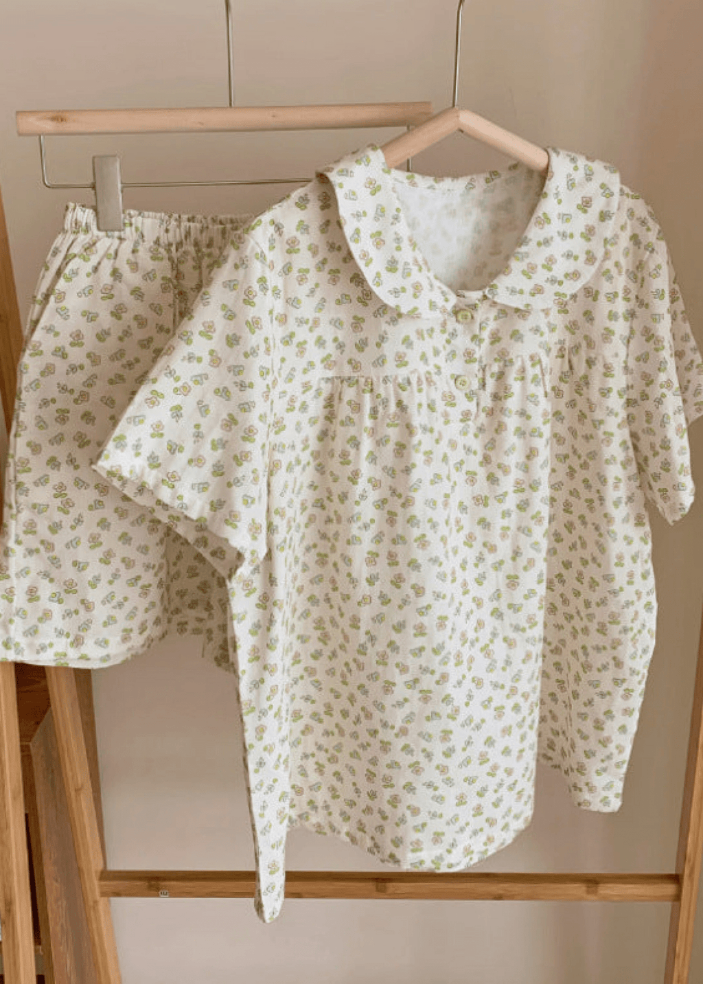 Yellow Floral Short Sleeves Shorts Pajama Set