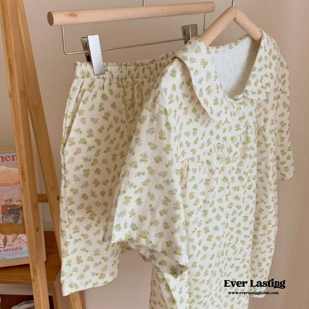 Yellow Floral Short Sleeves Shorts Pajama Set