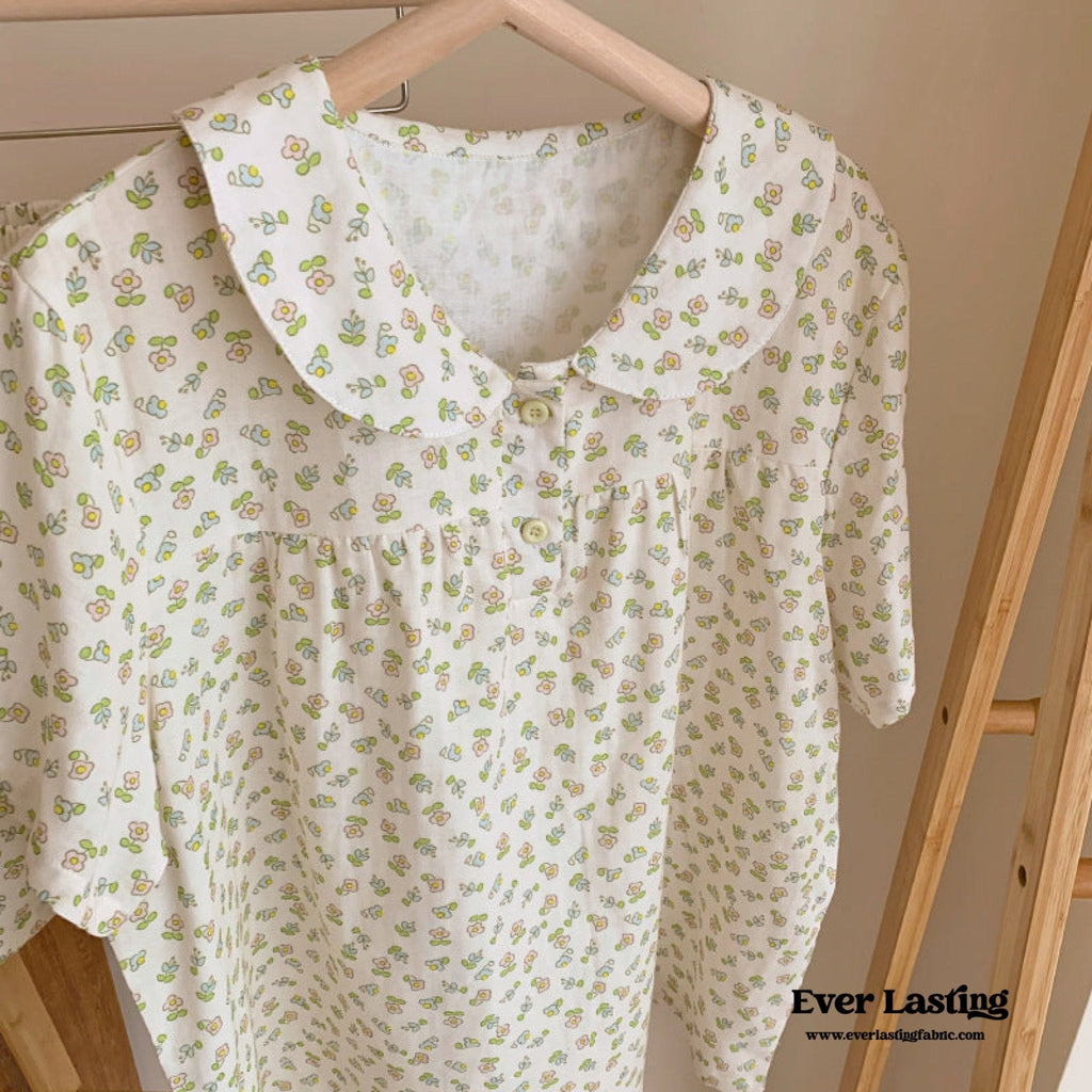 Yellow Floral Short Sleeves Shorts Pajama Set