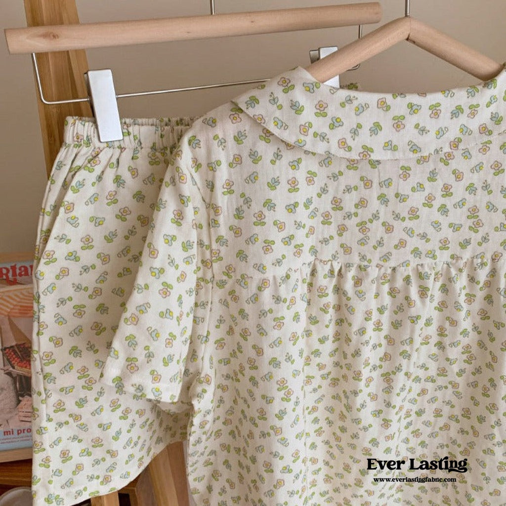 Yellow Floral Short Sleeves Shorts Pajama Set