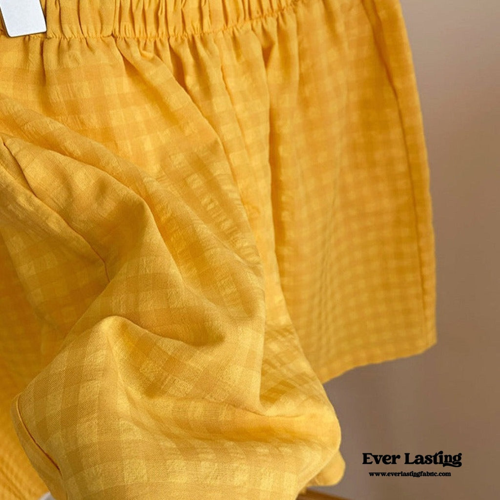 Yellow Ruffle Gingham Shorts Pajama Set